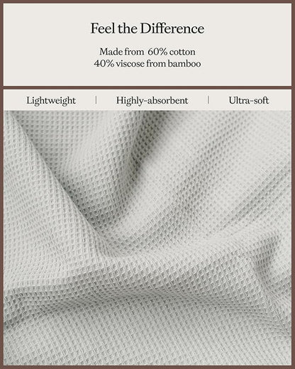 Cozy Earth Complete Waffle Bath Bundle - 60% Cotton 40% Viscose from Bamboo - Quick Dry & Ultra-Soft Waffle Weave Bath Towels - 4 Washcloths, 2 Hand Towels, 2 Bath Towels, 2 Bath Sheets, Light Grey