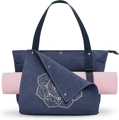 Gonex Yoga Mat Bag, Yoga Gym Bag Tote Bag with Multi Pockets For Women Men, Canvas Yoga Mat Carrier Take in Out Mat Easily For Pilates Travel Workout Office