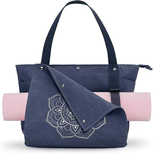 Gonex Yoga Mat Bag, Yoga Gym Bag Tote Bag with Multi Pockets For Women Men, Canvas Yoga Mat Carrier Take in Out Mat Easily For Pilates Travel Workout Office