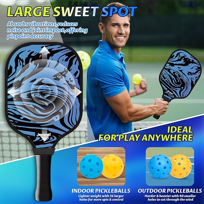 Pickleball Paddles Set of 2, Fiberglass Pickle Ball Rackets, Lightweight Paddle Set Includes 4 Outdoor Indoor Balls, 2 Grip Tapes & Carry Bag, Oversized Sweet Spot for Men, Women, Adult, Teenager