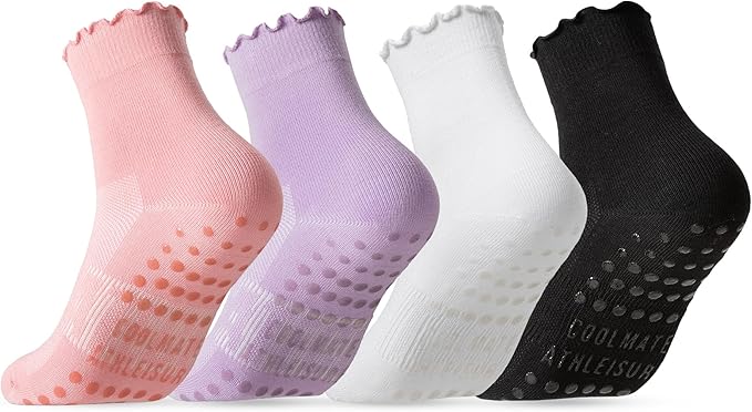 CoolMate Pilates Socks with Grips for Women, Yoga Socks, Crew Non Slip Women for Workout, Barre, Pilates Gifts