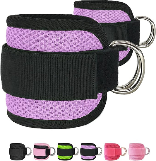 Fitness Ankle Straps for Cable Machines, 2 Pack Comfortable Adjustable Padded Ankle Wrist Cuffs, Kickback Glute Workouts for Men Women, D-Ring Leg Straps with Neoprene Padding