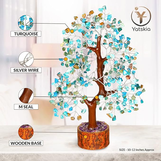 YATSKIA Turquoise Crystal Tree - Gemstone Tree - Tree of Life - Crystal Home Decor - Good Luck Charms - Spiritual Gifts for Women - Gemstones and Crystals - Chakra Stones - Meditation Decor