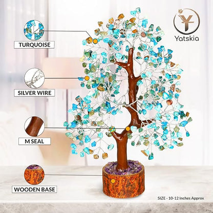 YATSKIA Turquoise Crystal Tree - Gemstone Tree - Tree of Life - Crystal Home Decor - Good Luck Charms - Spiritual Gifts for Women - Gemstones and Crystals - Chakra Stones - Meditation Decor
