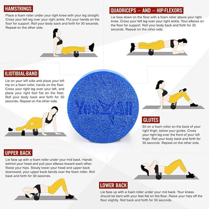 Yes4All Medium Firm Round PE Foam Roller 12, 18, 24, 36 Inches for Pilates, Yoga, Stretching, Balance & Core Exercises