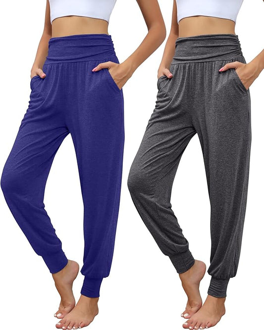 2 Pack Women's Yoga Joggers, Cozy Sweatpants with Pockets Casual Loose Comfy High Waisted Lounge Pants