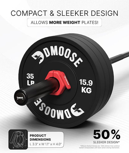 DMoose Fitness Barbell Clips 2 Inch (Pair) - Quick Release Olympic Barbell Clamps & Collars with Anti Slip TRP Grip for Secure Weightlifting and Powerlifting - Weight Clips for Bars at Home or Gym