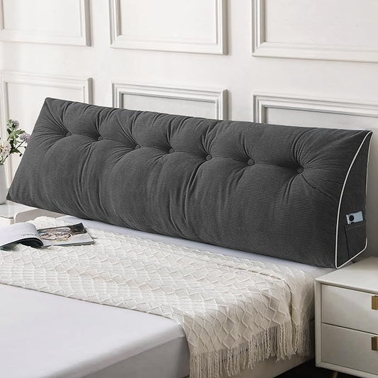 Sasttie Headboard Pillow King, Wedge Pillow Headboard for Sitting Up in Bed, Back-Rest Support Triangular Cushion for Reading - Features Removable Washable Cover, Dark Grey