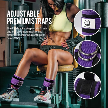 Slim Panda Ankle Strap for Cable Machine,Ankle Cuff for Kickbacks, Booty Hip Abductors,Glute Workouts, Leg Extensions, Curls for Men and Women, Adjustable with Double D-Rings