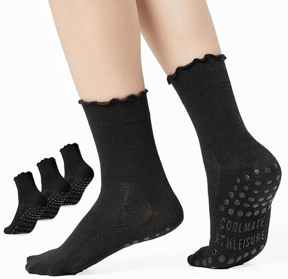 CoolMate Pilates Socks with Grips for Women, Yoga Socks, Crew Non Slip Women for Workout, Barre, Pilates Gifts