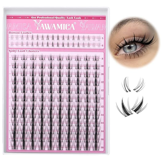 Yawamica Fairy Lash Clusters DIY Eyelash Extensions Manga Eyelash Clusters C Curly Spiky Anime Lashes Wispy Individual Lashes 8-16mm with 5-6mm Bottom Lashes Clusters for Manga Lash look (Fairy)
