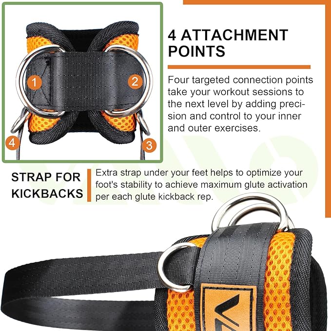 VAIIO Ankle Straps for Cable Machines,Adjustable Comfort fit Neoprene, Reinforce Double D-Ring - Premium Ankle Cuffs to Improve Abdominal Muscles, Lift The Butts, Tone The Legs for Men & Women