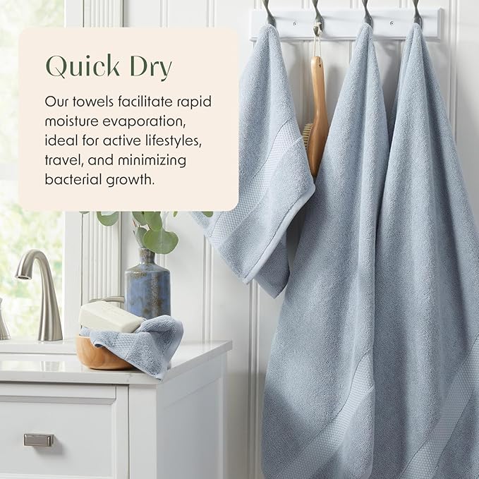 Springtree Home Blue Bath Towels Set of 6 | Classic Hotel Bath Towels | 100% Combed Cotton | Absorbent Quick-Dry Towels for Bathroom | Oeko-TEX® Standard 100 Cotton | Cynewski Collection - Blue Fog