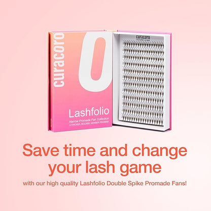 Curacoro LashFolio Double Spike Promade Fans, Handmade Volume Eyelashes, 5D To 10D, C CC D Curl, 0.03~0.07mm, 8-13mm Mix Length, Professional Long-Lasting Promade Lash Fans (7D-0.05 CC 8-13mm)