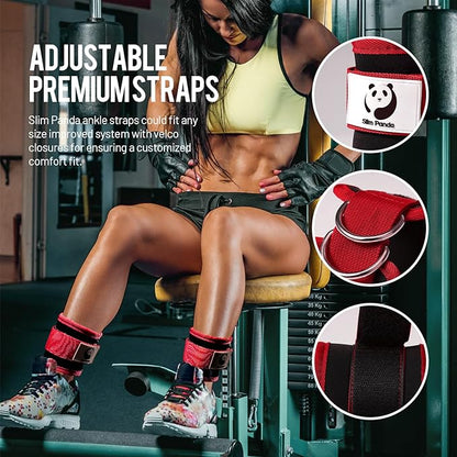 Slim Panda Ankle Strap for Cable Machine,Ankle Cuff for Kickbacks, Booty Hip Abductors,Glute Workouts, Leg Extensions, Curls for Men and Women, Adjustable with Double D-Rings