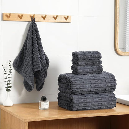 40x80 Inches Oversized Bath Sheets Extra Large Bath Towels Set of 6 for Adults Super Soft Quick Dry Lightweight Lint Free Absorbent Stripe Microfiber Shower Towels (Charcoal Grey, 6 Piece)