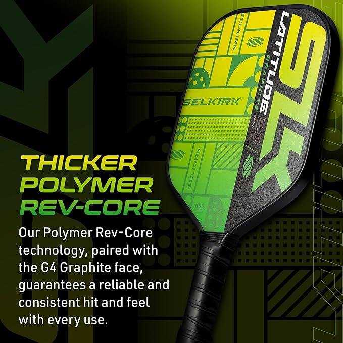 SLK Latitude 2.0 Pickleball Paddle | G4 Graphite Pickleball Paddle Face | Rev-Core+ Technology with SpinFlex Surface | Redesigned for Performance and Control