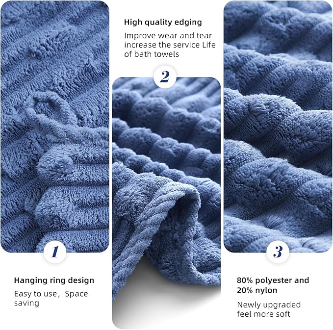 40x80 Inches Oversized Bath Sheets Extra Large Bath Towels Set of 6 for Adults Super Soft Quick Dry Lightweight Lint Free Absorbent Stripe Microfiber Shower Towels (Light Blue, 6 Piece)
