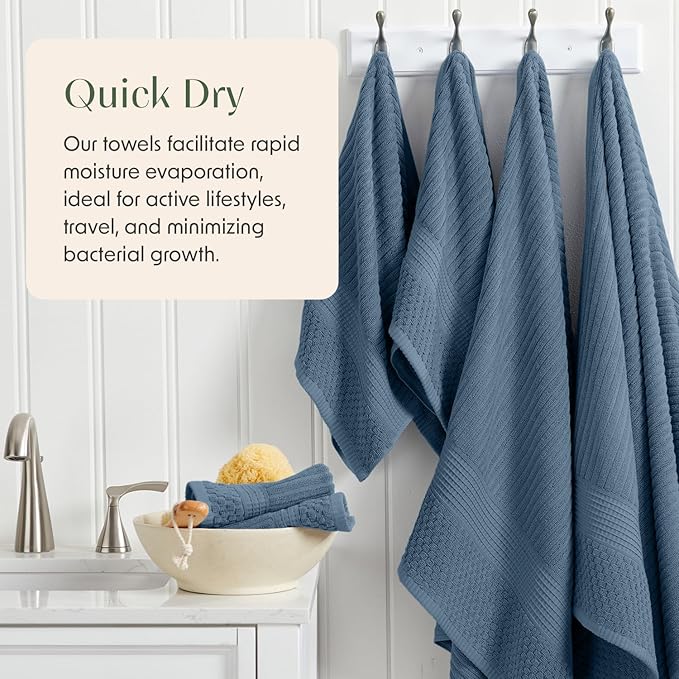 Springtree Home 100% Cotton Bath Towel Set | 6 Piece Set | Absorbent & Quick-Dry Bath Towels | Textured and Durable Cotton | Krista Collection - Oceanview