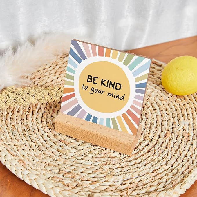 Mental Health Inspirational Gift, Colorful Positive Self Affirmations Wood Sign with Wooden Stand, Counseling Office Must Haves, Positive Gifts for Psychologist School Counselor Student Boy Girl