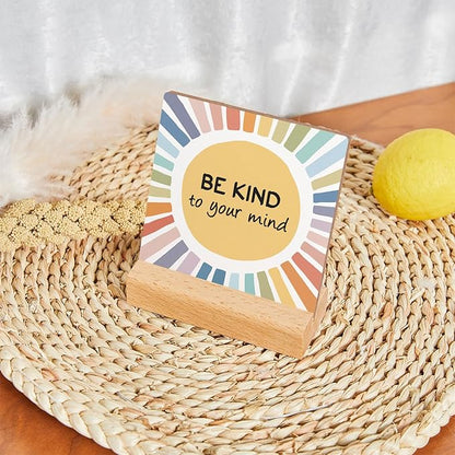 Mental Health Inspirational Gift, Colorful Positive Self Affirmations Wood Sign with Wooden Stand, Counseling Office Must Haves, Positive Gifts for Psychologist School Counselor Student Boy Girl