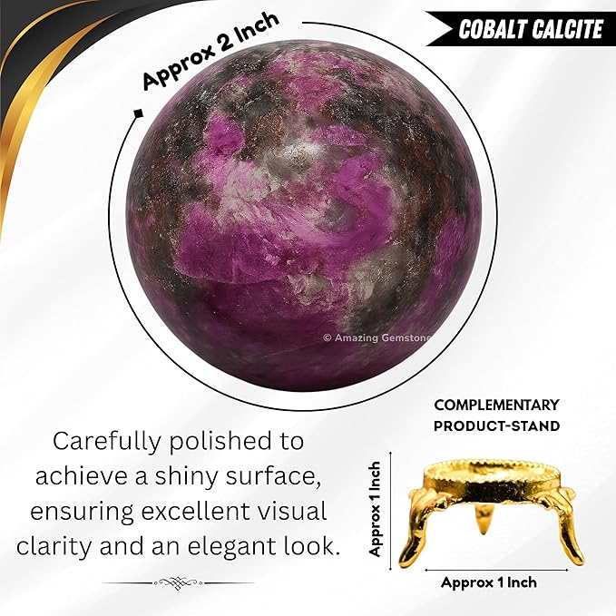 Amazing Gemstone Cobalt Calcite Crystal Ball with Stand - 2 Inches Crystal Sphere Meditation Balls for Witchcraft and Decorative Balls