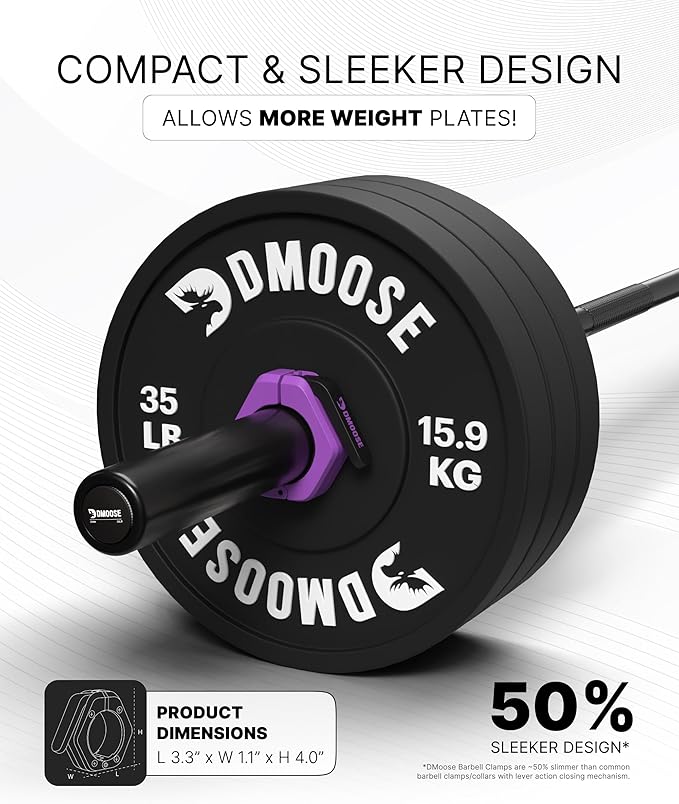DMoose Fitness Barbell Clips 2 Inch (Pair) - Quick Release Olympic Barbell Clamps & Collars with Anti Slip TRP Grip for Secure Weightlifting and Powerlifting - Weight Clips for Bars at Home or Gym