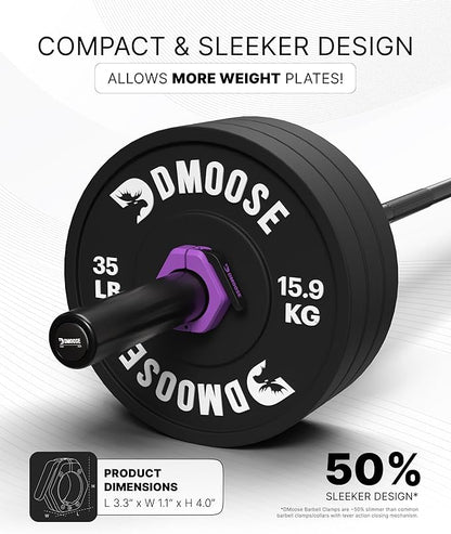 DMoose Fitness Barbell Clips 2 Inch (Pair) - Quick Release Olympic Barbell Clamps & Collars with Anti Slip TRP Grip for Secure Weightlifting and Powerlifting - Weight Clips for Bars at Home or Gym