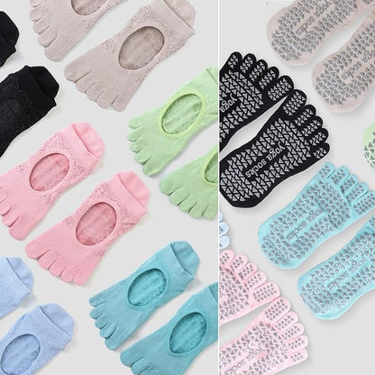 CHUNFO Grip Socks Womens Pilates Yoga Barre Non Slip Stripes Cotton Ankle Anti-Skid Sock Size 5-10
