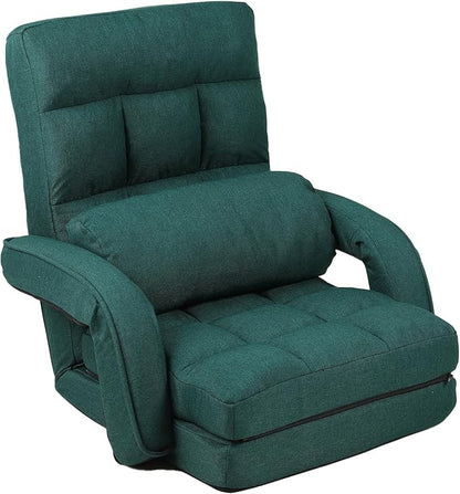 FLOGUOR 14-Position Adjustable Floor Chair, Chaise Lounge Indoor, Folding Lazy Sofa with Armrests and a Pillow Padded Adults Gaming Chairs for Living Room, Bedroom Factory Price, 8803XM (Green)