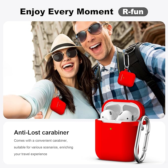 R-fun Compatible with AirPods Case Cover, Soft Silicone Protective Cover with Keychain for Women Men Compatible with Apple AirPods 2nd 1st Generation Charging Case, Front LED Visible,Red