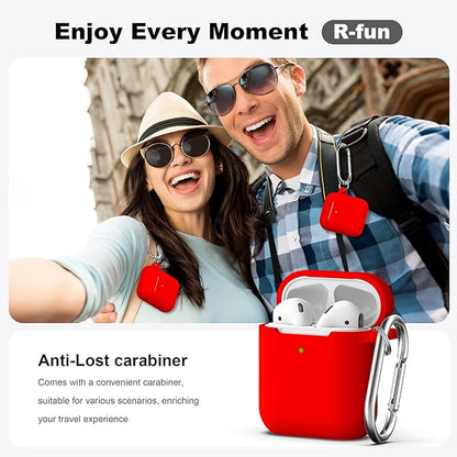 R-fun Compatible with AirPods Case Cover, Soft Silicone Protective Cover with Keychain for Women Men Compatible with Apple AirPods 2nd 1st Generation Charging Case, Front LED Visible,Red
