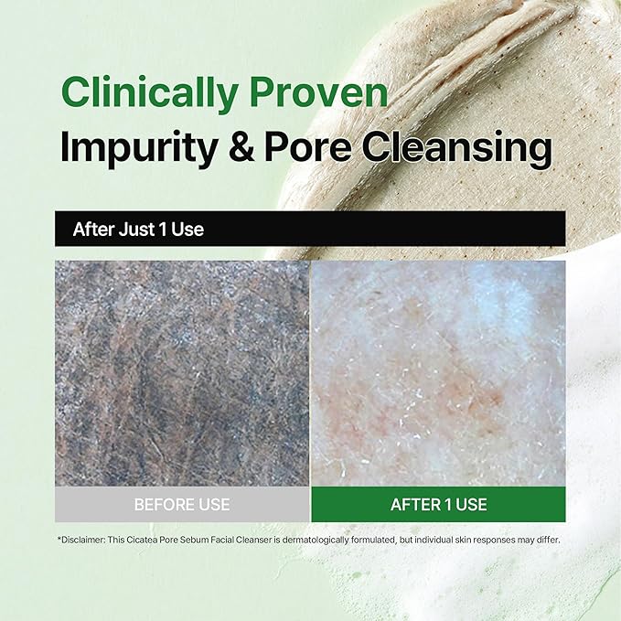 Cicatea Pore Sebum Facial Cleanser, Face Mask, Gentle Scrub, Face Wash with Centella Asiatica Hyaluronic Acid, Blackhead Remover Care, All Skin Types, Korean Skincare (5.07 Fl Oz / 150ml)