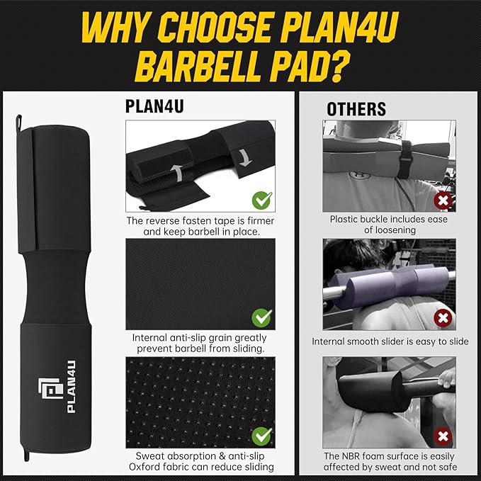 Barbell Pad Set for Squat Hip Thrusts, Upgraded Workout Foam Weight Lifting Bar Cushion Shoulder Neck Support with Anti-Slip Grain, Fits Standard Olympic Bars & Smith Machine