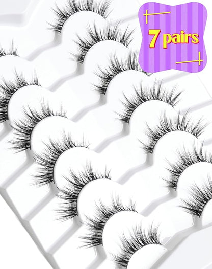 Onlyall Natural Lashes Wispy Lashes Natural Look False Eyelashes Natural Flared Eyelashes False Eye Lashes Soft Fluffy Lashes 7 Pairs D13 Sexy Cat Eye-10mm