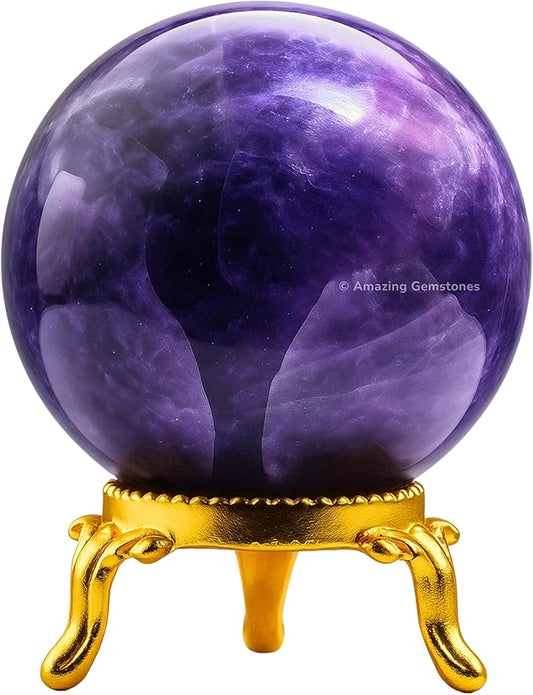 Amazing Gemstone Amethyst Crystal Ball with Stand - 2" Inches Crystal Sphere Meditation Balls for Witchcraft and Decorative Balls
