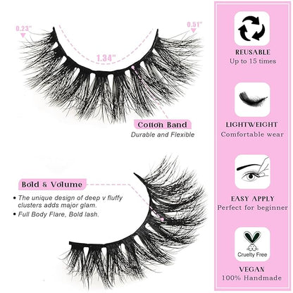 Lashes Wispy False Eyelashes Cat Eye Lash Strips Natural Look Fake Mink Eyelash Pack 14 Pairs Lightweight Fluffy Cateye Lashes Soft Cotton Band 6-13mm Wispies Full Easy Eyelashes for Women