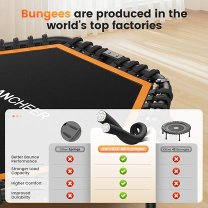 ANCHEER 50" Rebounder Trampoline for Adults- 2025 Foldable Mini Trampoline with Bar- Exercise Trampoline for Adults, Max Load 560lbs, for Indoor/Garden Workout