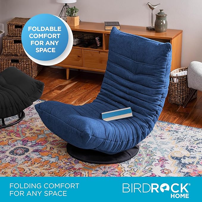BIRDROCK HOME Swivel Floor Chair - 360 Adjustable Memory Foam Lounge Seat - Gaming - Comfortable Back Support - Cushion Dorm Rocker - Comfy for Reading Game Meditating - Fully Assembled (Blue)