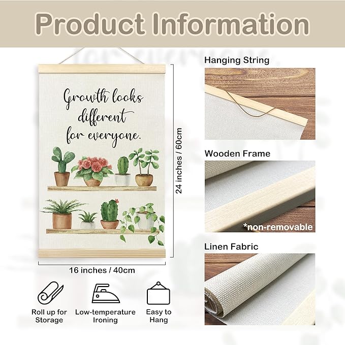 TLESKE Mental Health Poster Hanger Frame, Motivational Inspirational Hanging Wall Art Decor for Plant Lovers Therapy Counseling Office, Growth Looks Different for Everyone Wall Prints Picture, 16x24