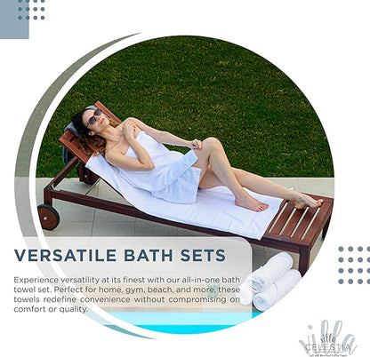 100% Cotton Bath Towel Set of 24-6 Bath Towels, 6 Hand Towels, 12 Wash Cloths, Sustainable, Soft, Highly Absorbent, Combed Cotton 24 Piece Set for Hotels, Spa, Bathroom, Dorm, Blue