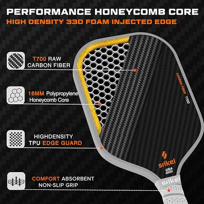 Pickleball Paddles, Raw T700 Carbon Fiber Pickleball Paddle, 16mm Power Polymer Core, Professional Rackets for Great Spin, Control & Precision Shots, USAPA Approved