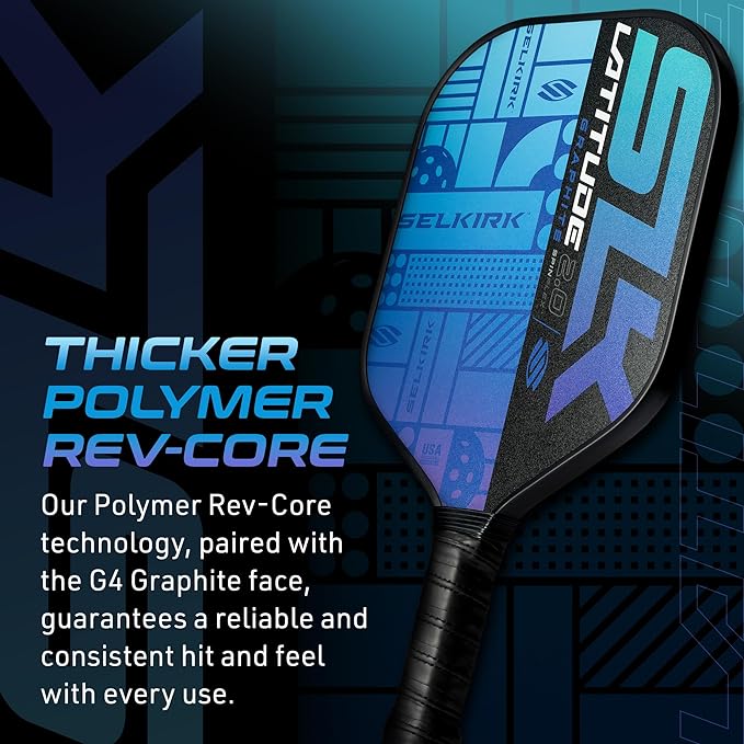 SLK Latitude 2.0 Pickleball Paddle | G4 Graphite Pickleball Paddle Face | Rev-Core+ Technology with SpinFlex Surface | Redesigned for Performance and Control