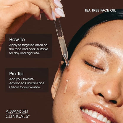 Advanced Clinicals Tea Tree Oil For Face + Vitamin C Serum + Exfoliating 10% Glycolic Acid + Lactic Acid Serum 3PC Skincare Set For Women & Men | Anti Aging Serums To Brighten, Exfoliate, & Hydrate