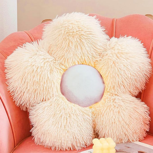 MorroMorn Flower Pillow Shaped Throw Pillows, 20" Floor Pillow Butt Cushion - Fluffy Shaggy Daisy Floral Decorative Pillows for Bed Couch Sofa Chair Cute Plush Faux Fur Room Decor (Khaki)