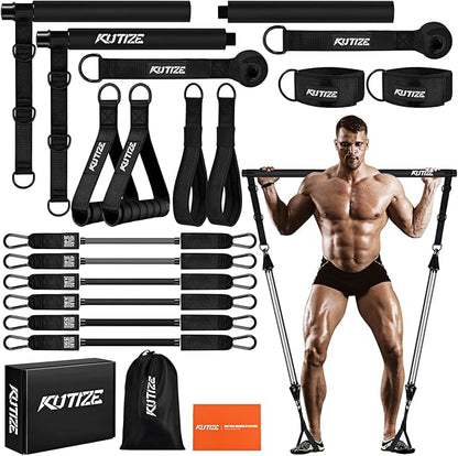 Pilates Bar Kit with Resistance Bands, Heavy Duty Pilates Equipment for Men, Strength Training Bar for Legs, Hip, Back, Arm, Abs, Chest, Shoulders, Portable Home Gym Full Body Workout Equipment