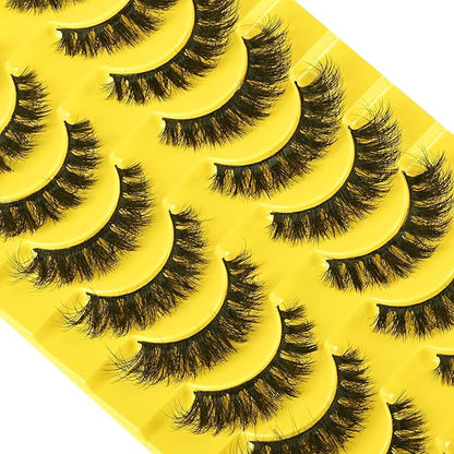 False Eyelashes Short Lashes Full Mink Lash Strips 10 Pairs Fluffy Cat Eye Strip Eyelash Wispy Volume Lashes Pack Fake Cateye EyeLash Natural Look