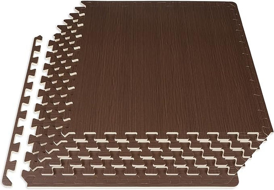 ProsourceFit Wood Grain Puzzle Mat 1/2-in, 6 EVA Foam Interlocking Floor Tiles (24SQ FT) for Secure Indoor Room Workout Flooring and Playmat, Dark Oak