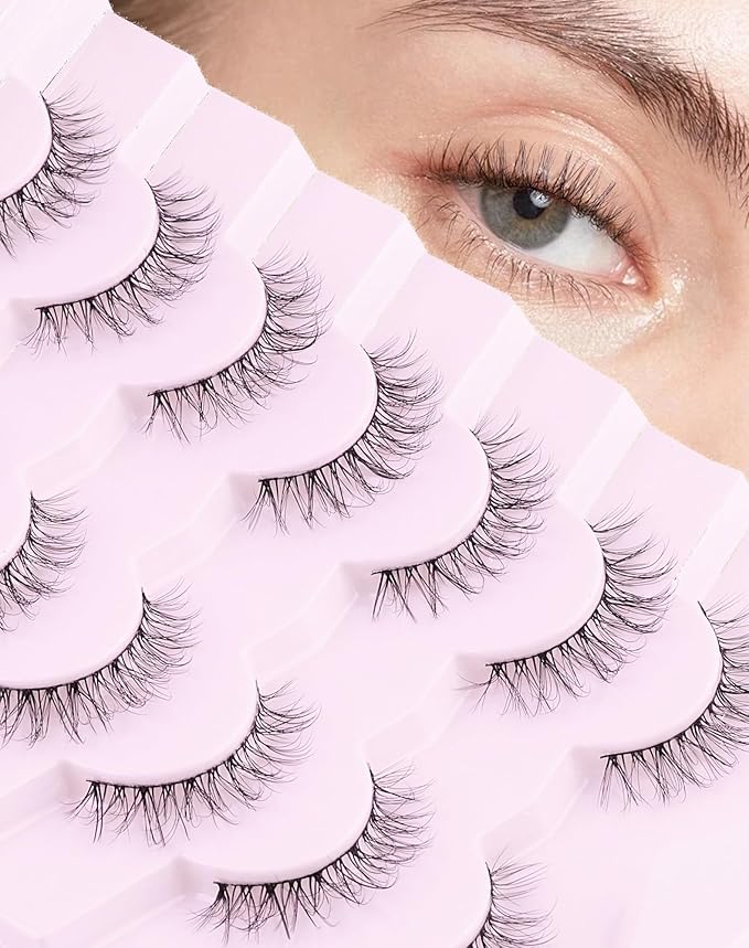 Eyelashes Natural Look Fake Eyelashes Natural Lashes Lightweight False Eyelashes Wispy Lashes 3D Faux Mink Eyelashes 7 Pairs D3
