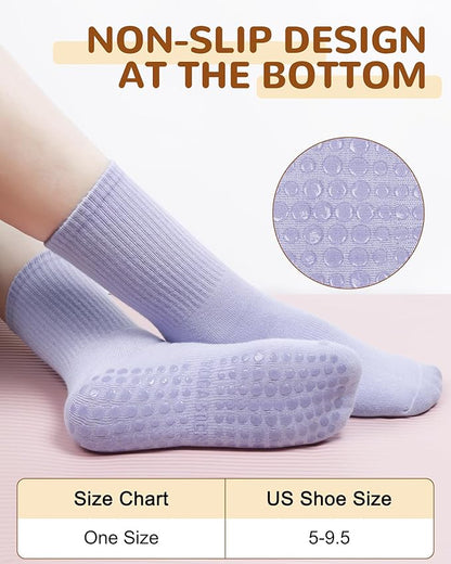Justay 6 Pairs Pilates Socks with Grips for Women Soft Non Slip Crew Cotton Athletic Workout Barre Hospital Yoga Socks